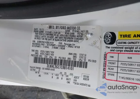 2012 Lincoln Mkz z USA, uszkodzony, nr VIN 3LNHL2GC1CR814101